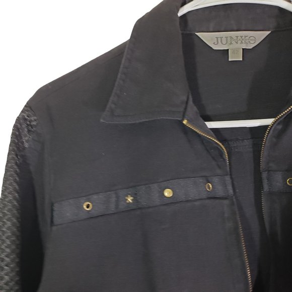 JUNKO COLLECTION Size 42 Black Punk, Studded, Military, 3/4 Length Sleeve Jacket - Picture 5 of 8